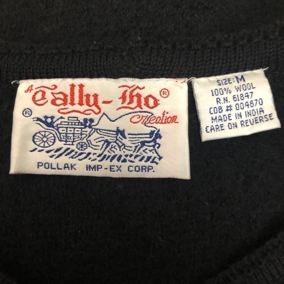 Vintage- TALLY-HO 100% Wool Black Button Up Cardigan w/ Gold Buttons Size Medium - Picture 3 of 4